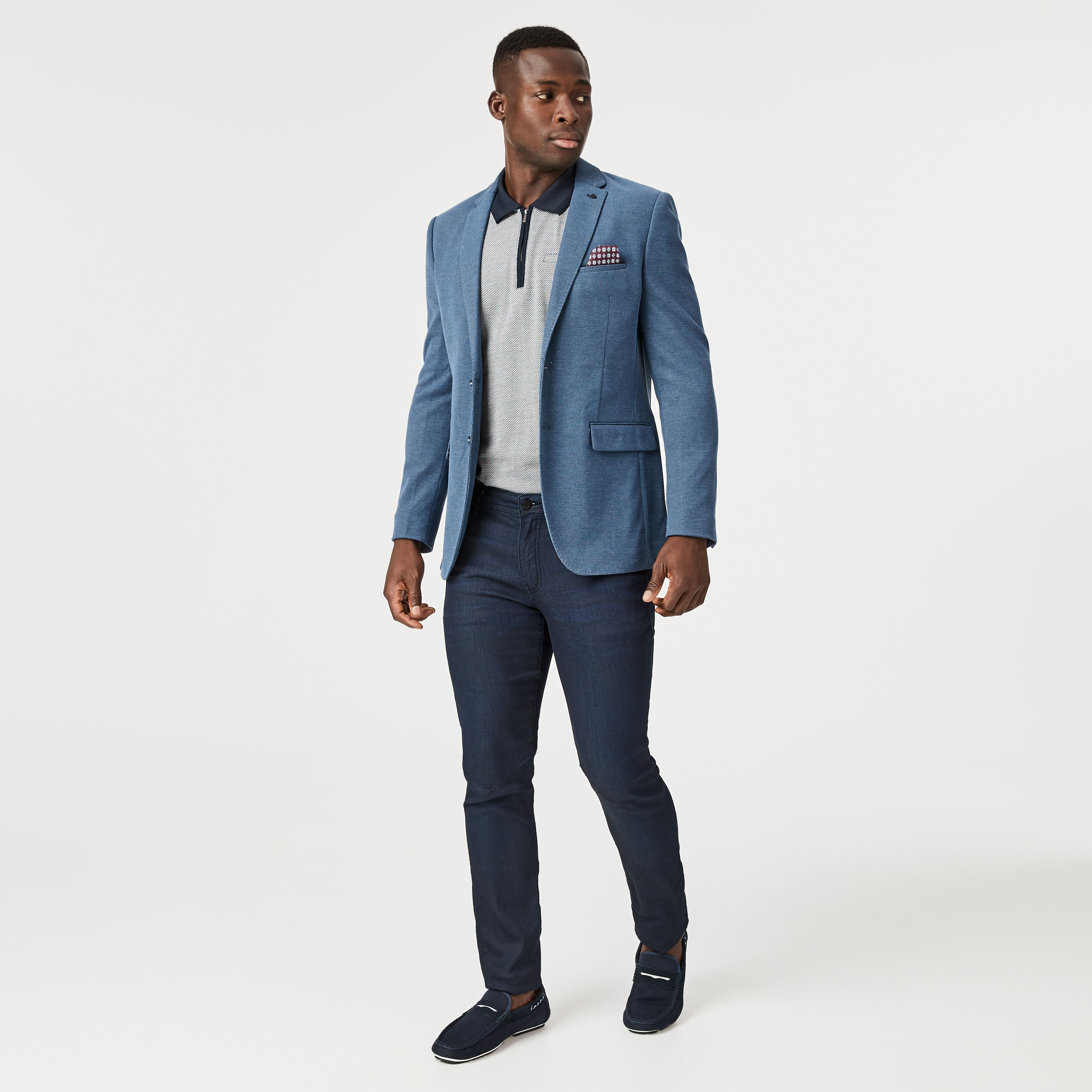 Bunton Casual Jacket Slate Blue Notched Lapel Knit Blazer Two
